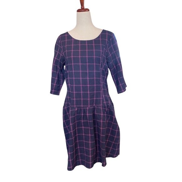 Mata Traders Drop Waist Plaid Purple Cotton Dress Medium - Picture 1 of 3